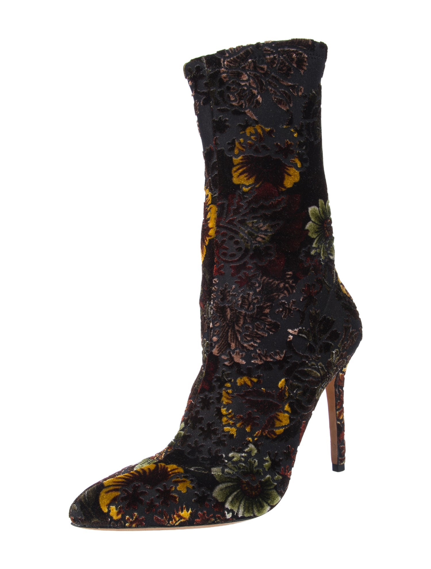 Badgley Mischka Velvet Floral Print Sock Boots