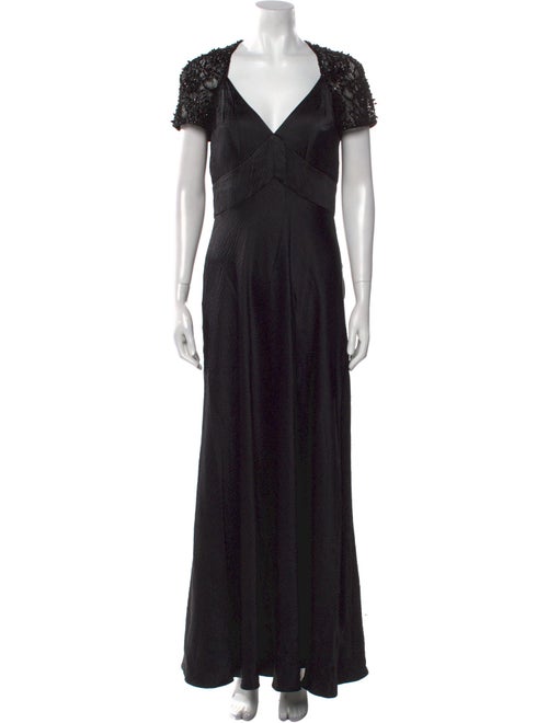 Badgley Mischka V-Neck Long Dress