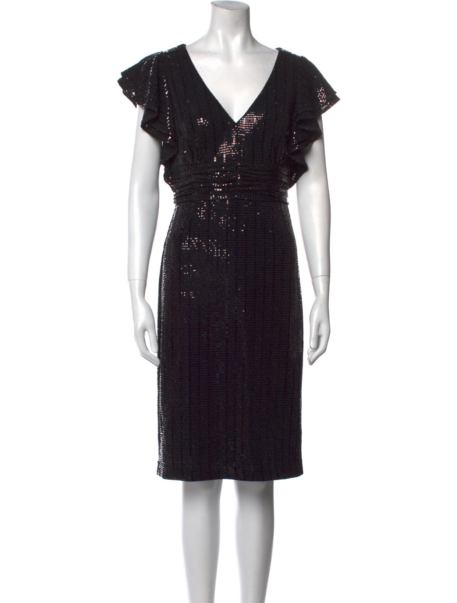 Badgley Mischka V-Neck Knee-Length Dress