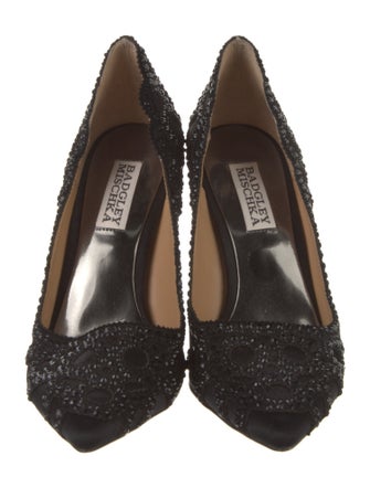 Badgley Mischka Satin Crystal Embellishments Pumps