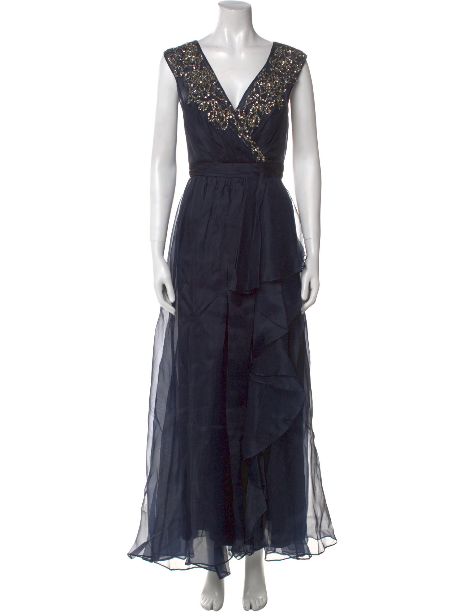 Badgley Mischka V-Neck Long Dress
