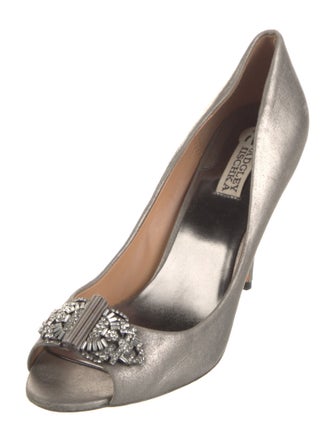 Badgley Mischka Leather Crystal Embellishments Pumps