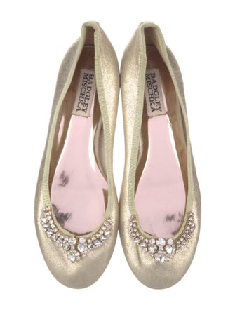 Badgley Mischka Leather Crystal Embellishments Ballet Flats