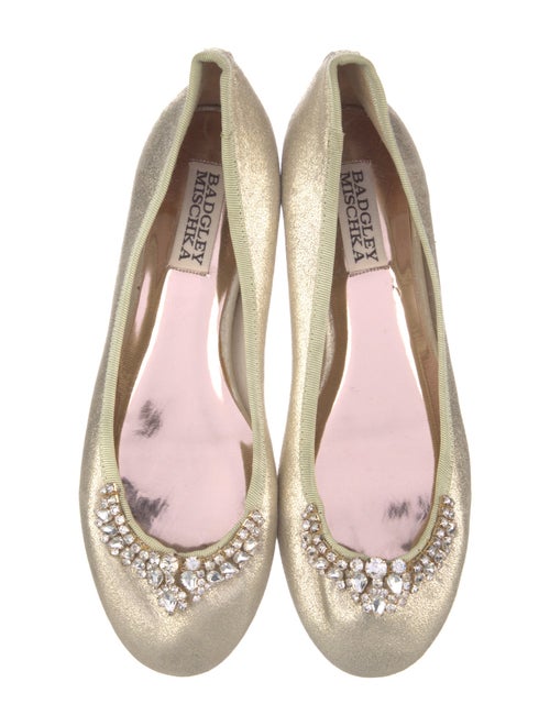Badgley Mischka Leather Crystal Embellishments Ballet Flats