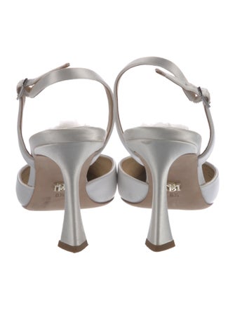 Badgley Mischka Satin Ruffle Embellishment Slingback Pumps