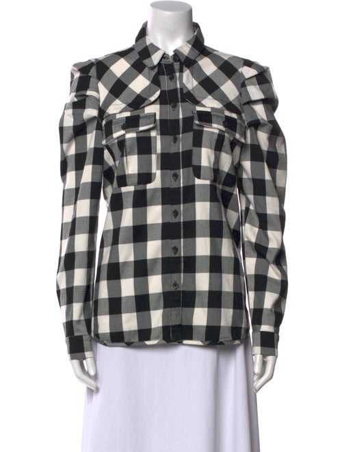Badgley Mischka Plaid Print Long Sleeve Button-Up Top