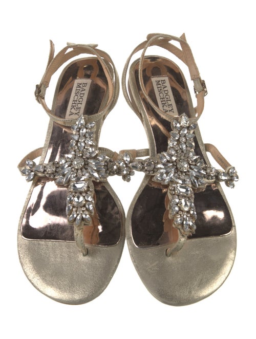 Badgley Mischka Leather Animal Print T-Strap Sandals