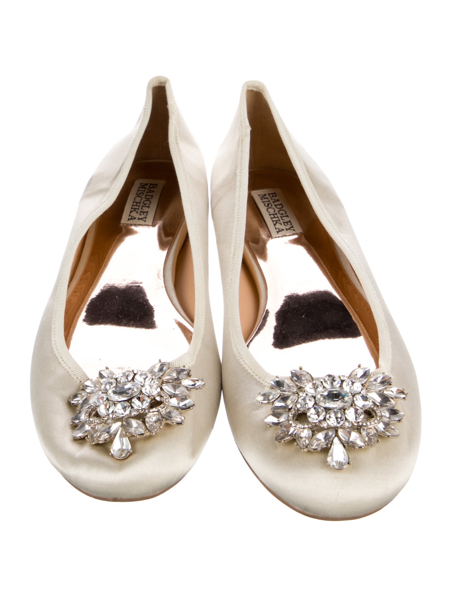 Badgley Mischka Satin Crystal Embellishments Ballet Flats