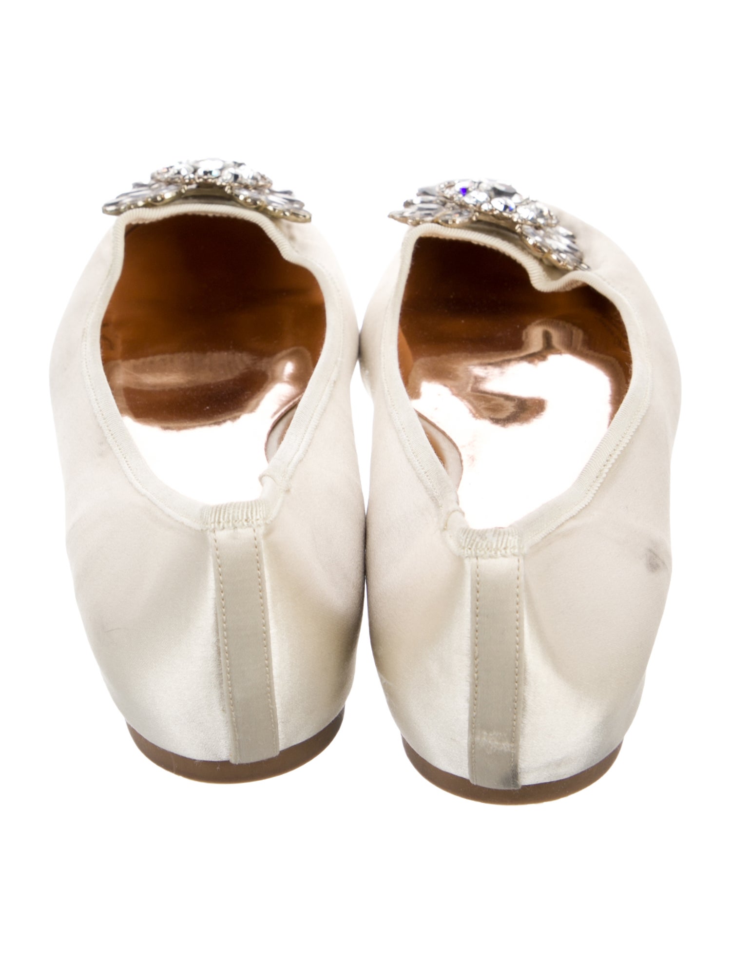 Badgley Mischka Satin Crystal Embellishments Ballet Flats