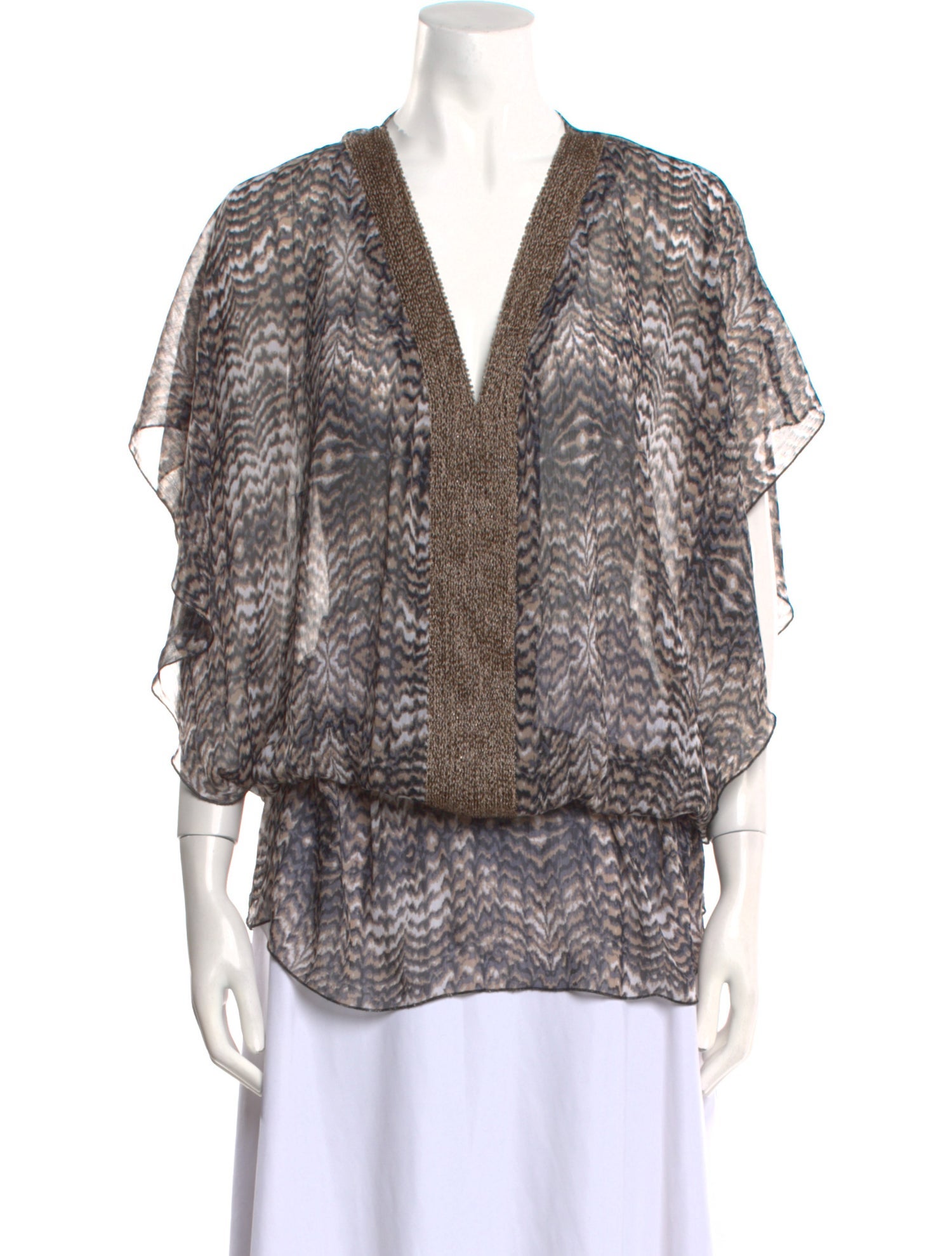 Badgley Mischka Printed V-Neck Blouse