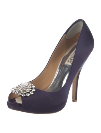 Badgley Mischka Satin Crystal Embellishments Pumps