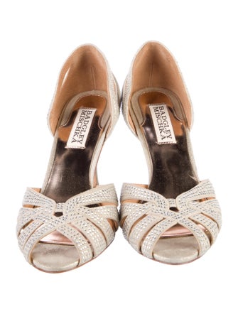 Badgley Mischka Suede Crystal Embellishments D'Orsay Pumps
