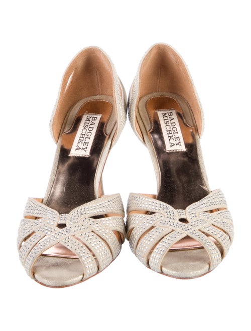 Badgley Mischka Suede Crystal Embellishments D'Orsay Pumps
