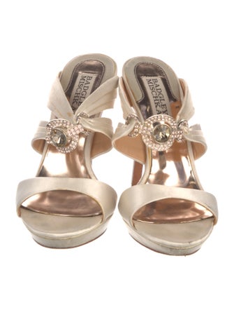 Badgley Mischka Satin Crystal Embellishments Slides