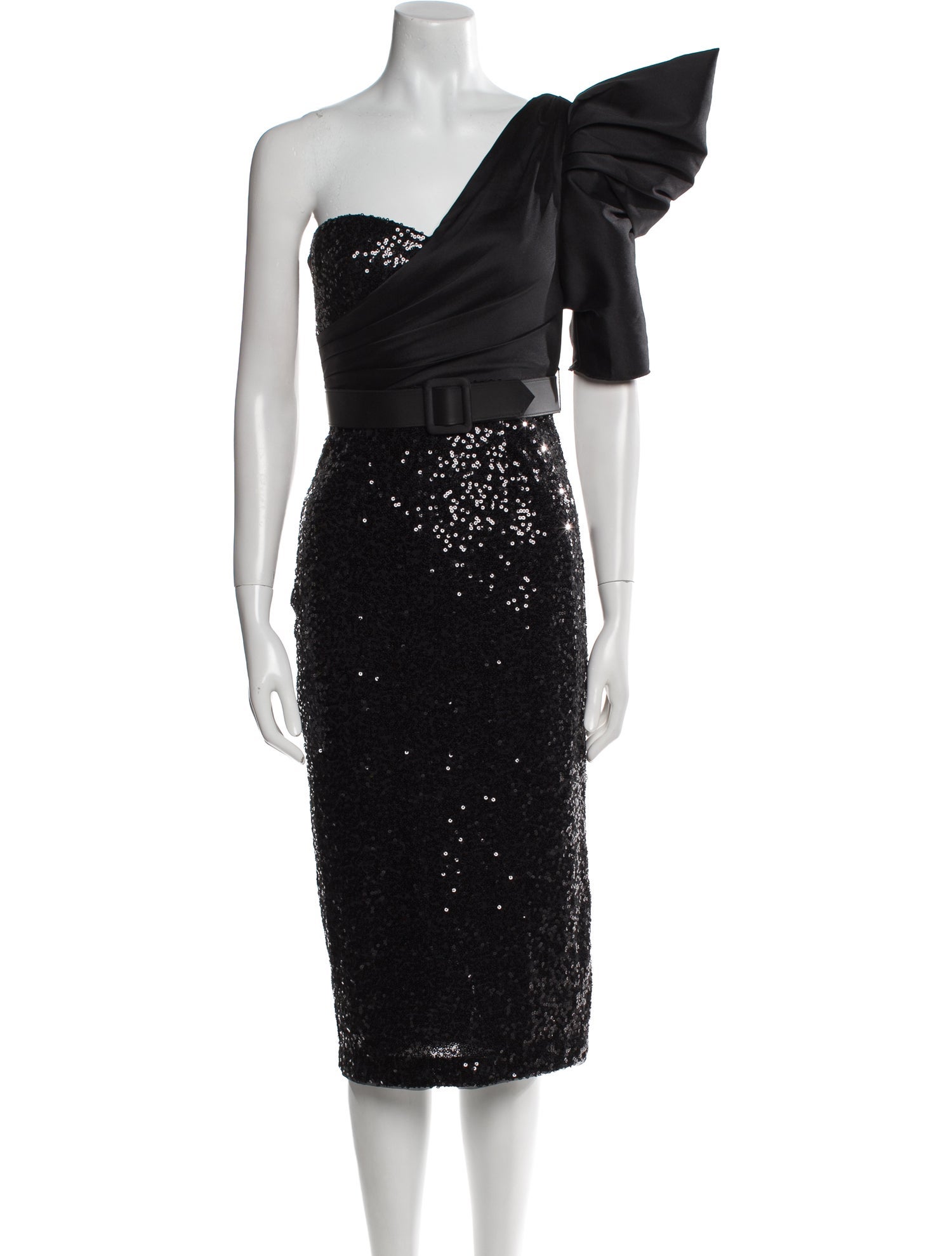 Badgley Mischka One-Shoulder Midi Length Dress