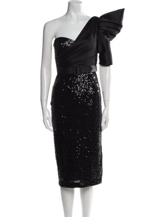 Badgley Mischka One-Shoulder Midi Length Dress