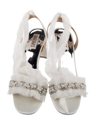 Badgley Mischka Satin Crystal Embellishments Slingback Sandals