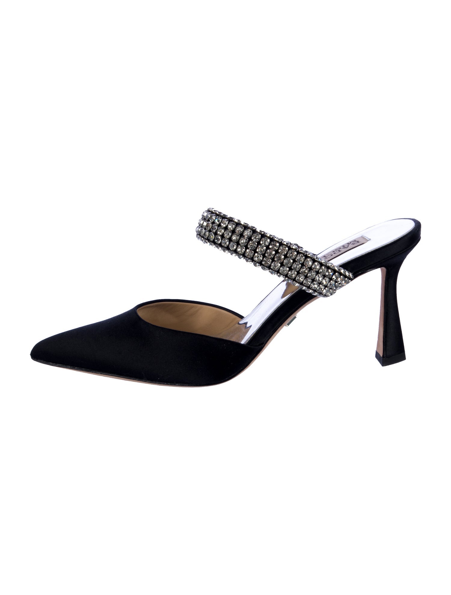 Badgley Mischka Satin Crystal Embellishments Mules