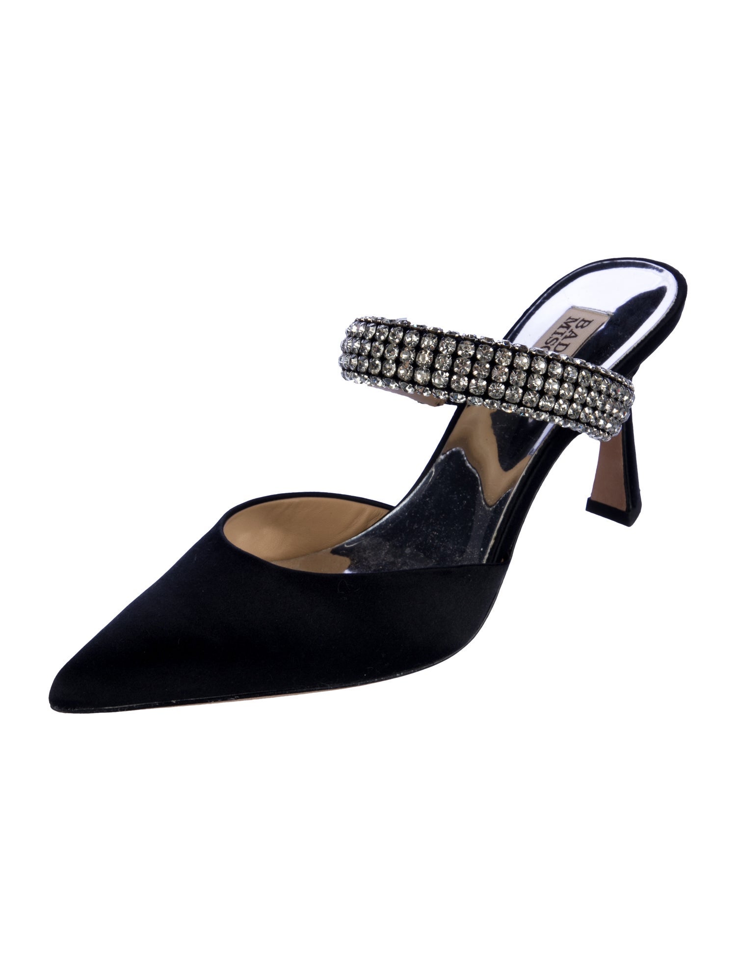 Badgley Mischka Satin Crystal Embellishments Mules