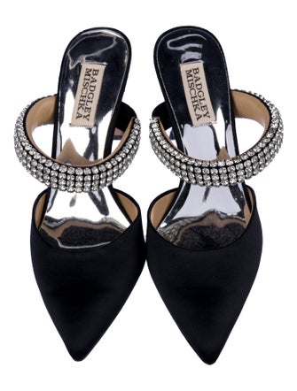 Badgley Mischka Satin Crystal Embellishments Mules