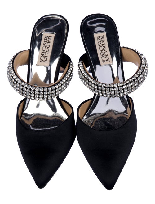 Badgley Mischka Satin Crystal Embellishments Mules