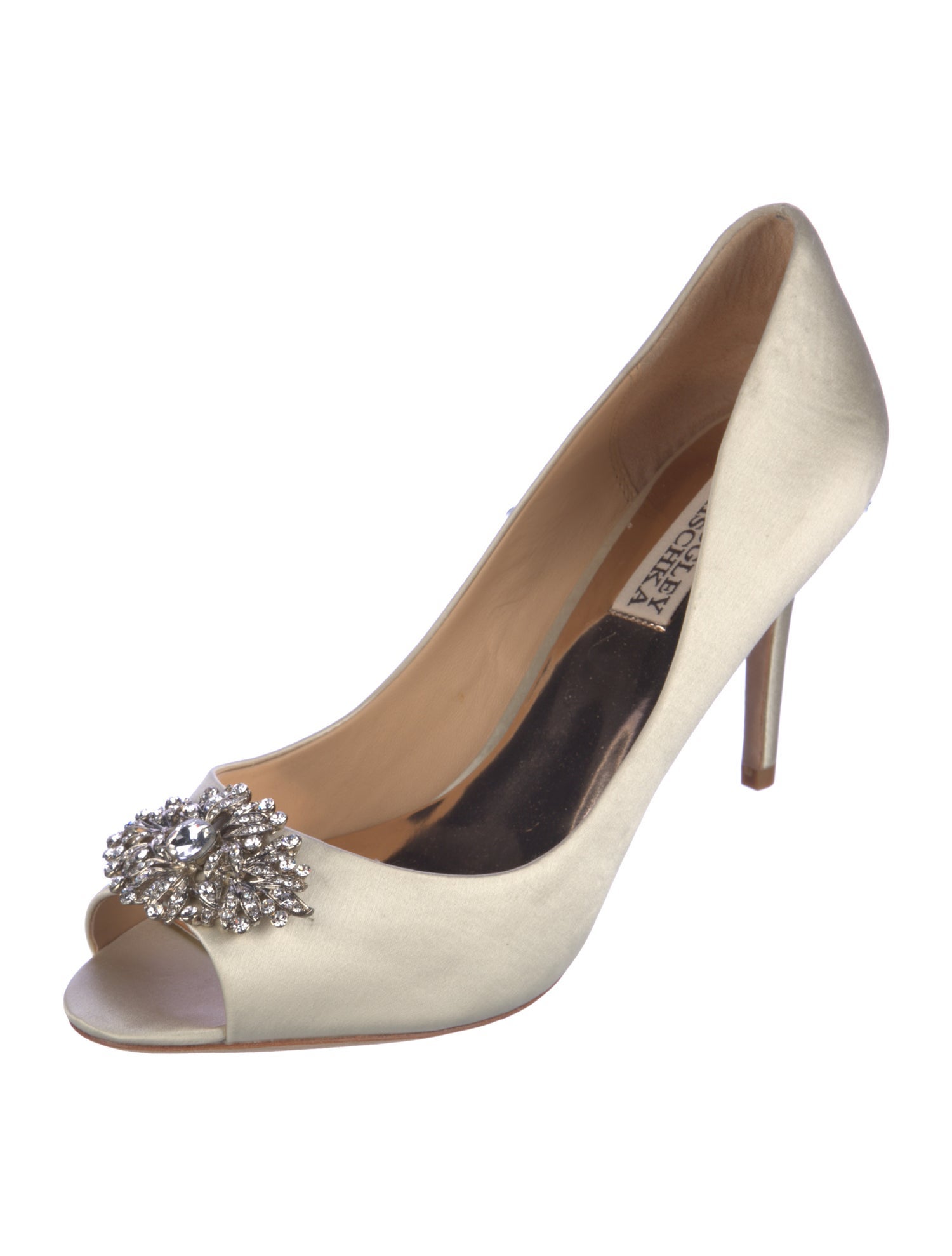 Badgley Mischka Satin Crystal Embellishments Pumps