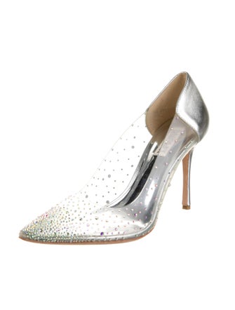 Badgley Mischka PVC Crystal Embellishments Slingback Pumps