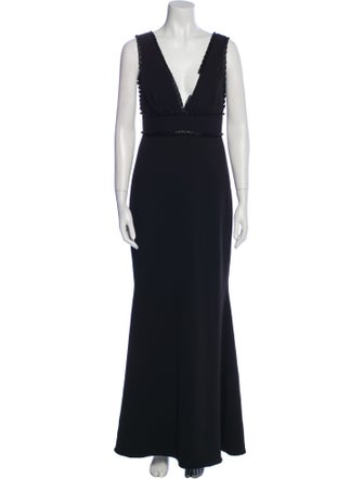 Badgley Mischka V-Neck Long Dress