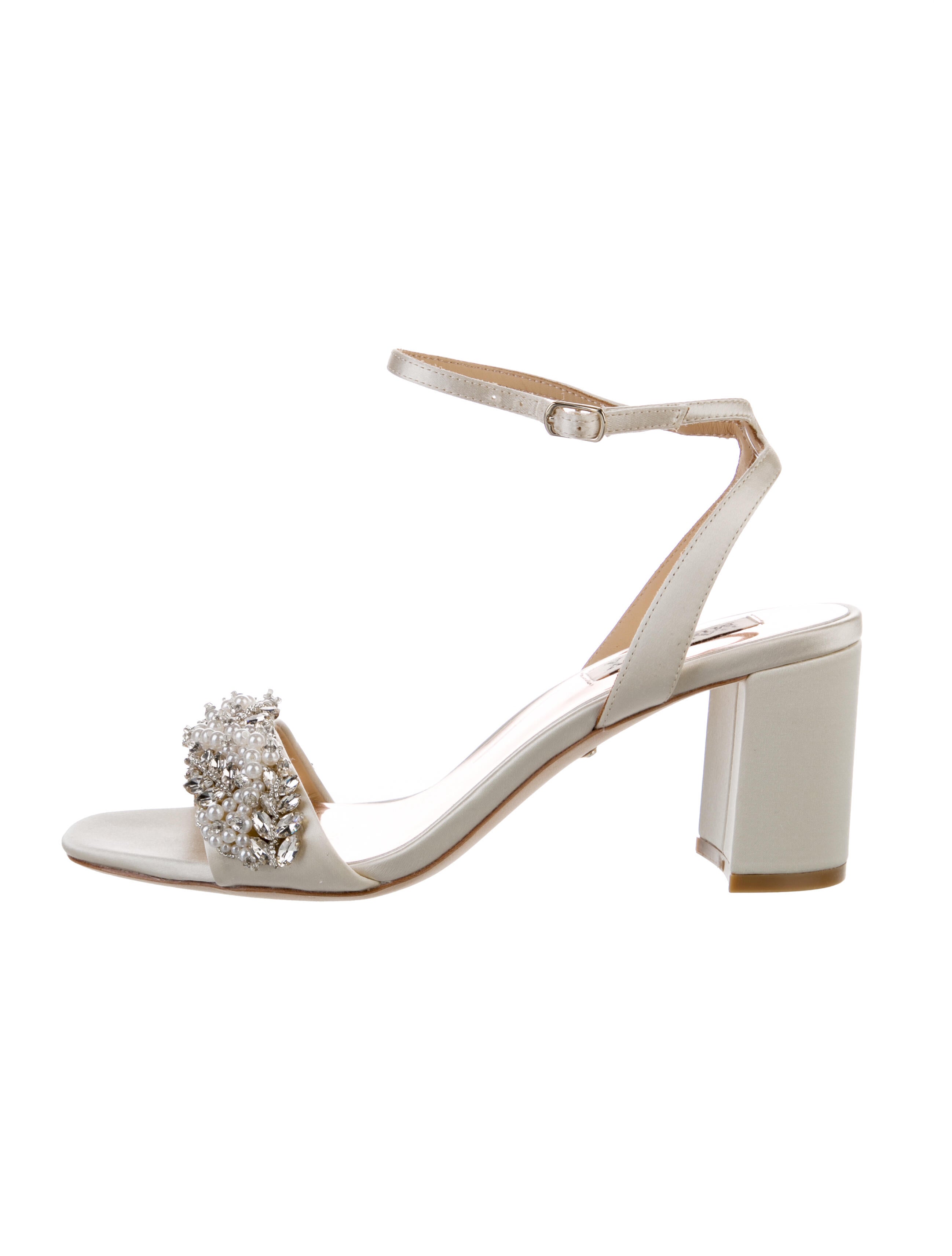 Badgley Mischka Faux Pearl Accents Satin Sandals