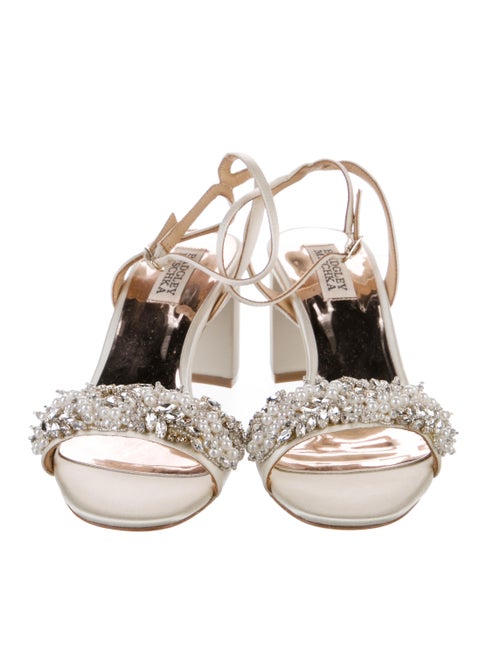 Badgley Mischka Faux Pearl Accents Satin Sandals