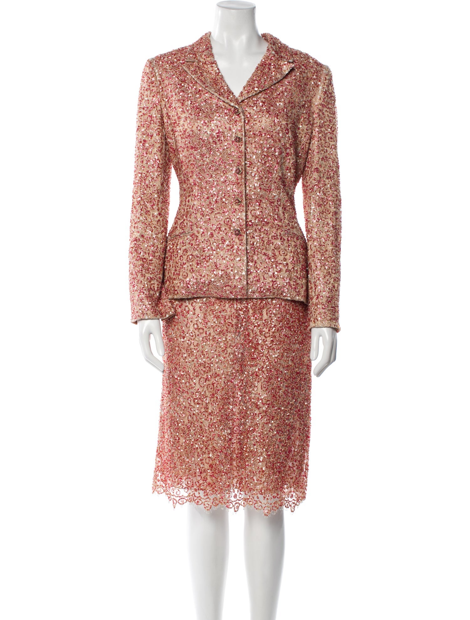 Badgley Mischka Printed Sequin Embellishments Skirt Suit