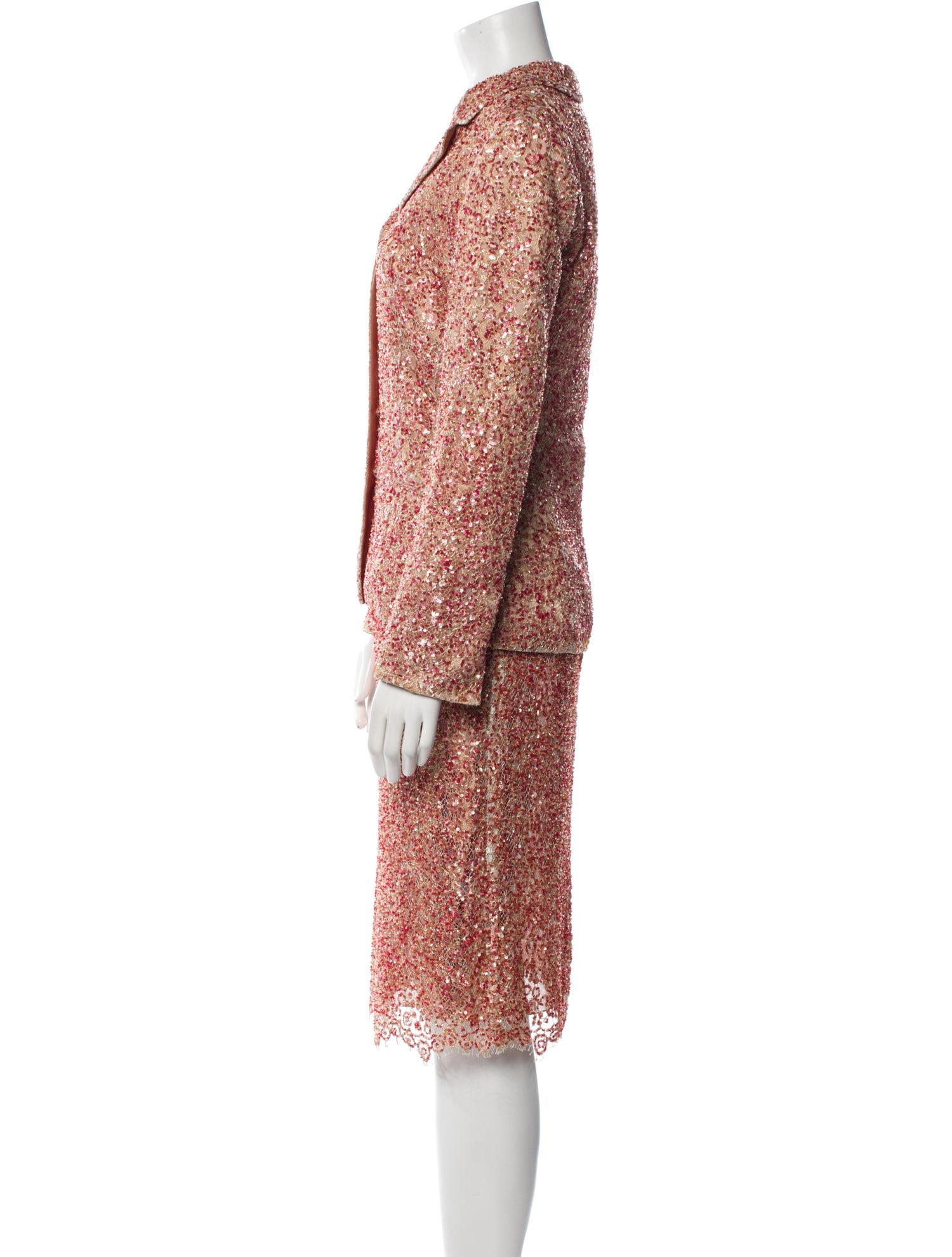 Badgley Mischka Printed Sequin Embellishments Skirt Suit