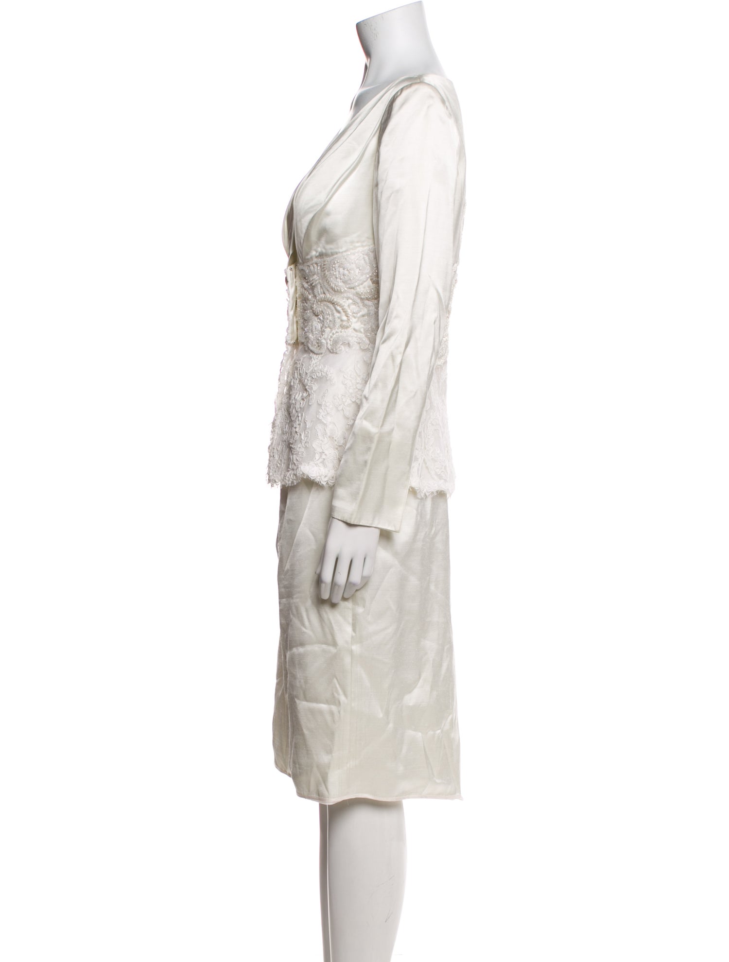 Badgley Mischka Printed Beaded Accents Skirt Suit