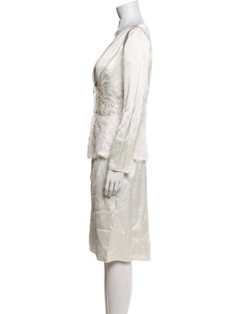 Badgley Mischka Printed Beaded Accents Skirt Suit