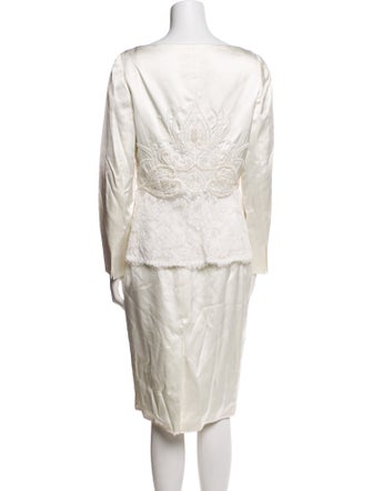 Badgley Mischka Printed Beaded Accents Skirt Suit