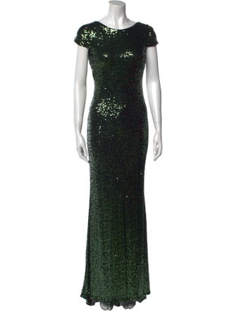 Badgley Mischka Bateau Neckline Long Dress