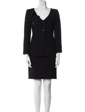 Badgley Mischka Wool Pleated Accents Skirt Set