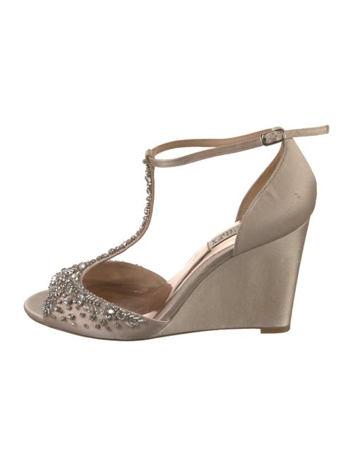 Badgley Mischka Satin Crystal Embellishments T-Strap Pumps