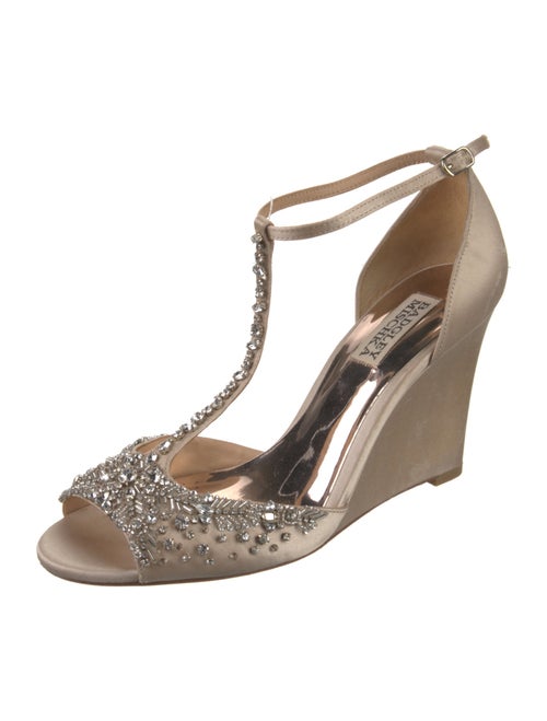 Badgley Mischka Satin Crystal Embellishments T-Strap Pumps