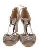 Badgley Mischka Satin Crystal Embellishments T-Strap Pumps