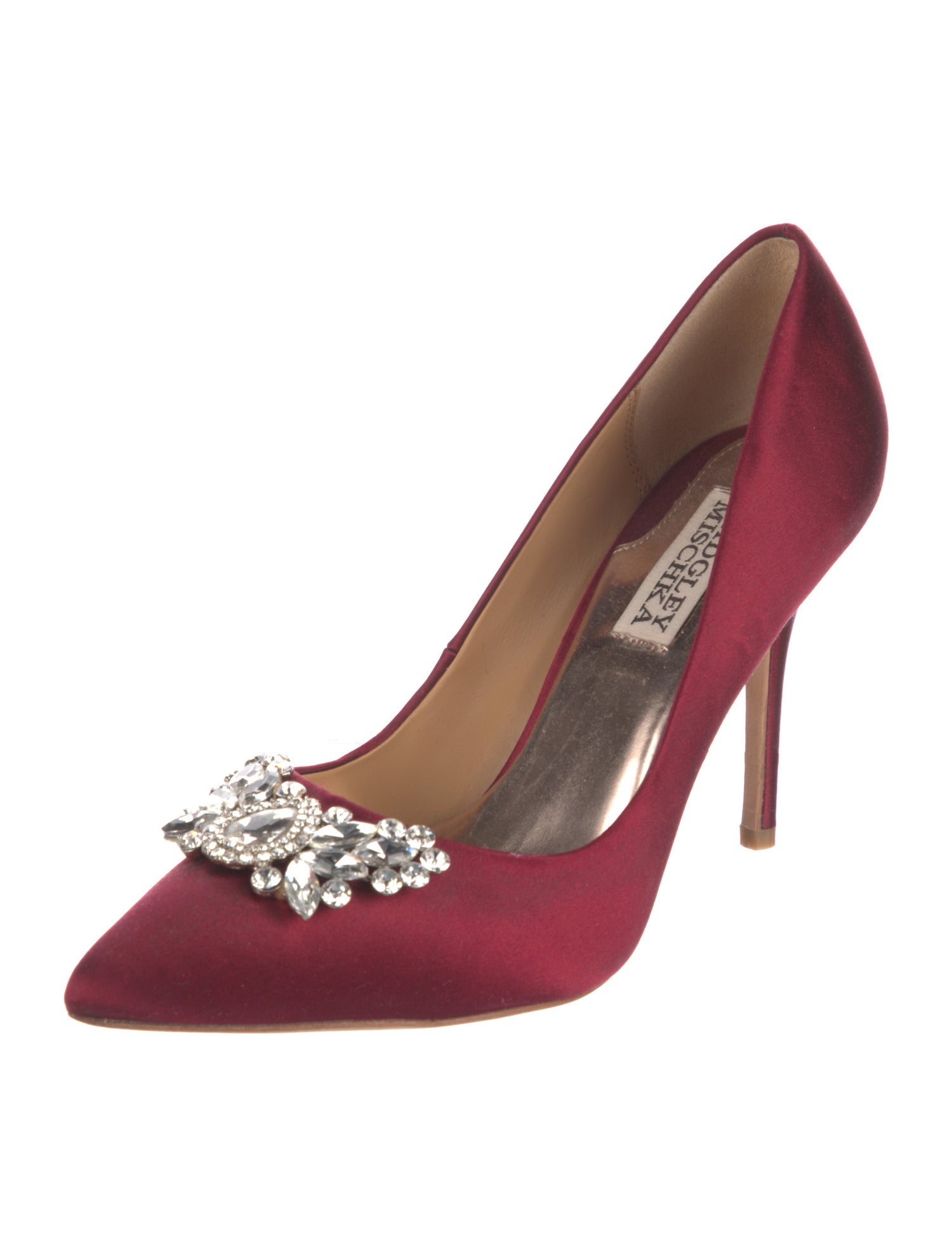 Badgley Mischka Satin Crystal Embellishments Pumps