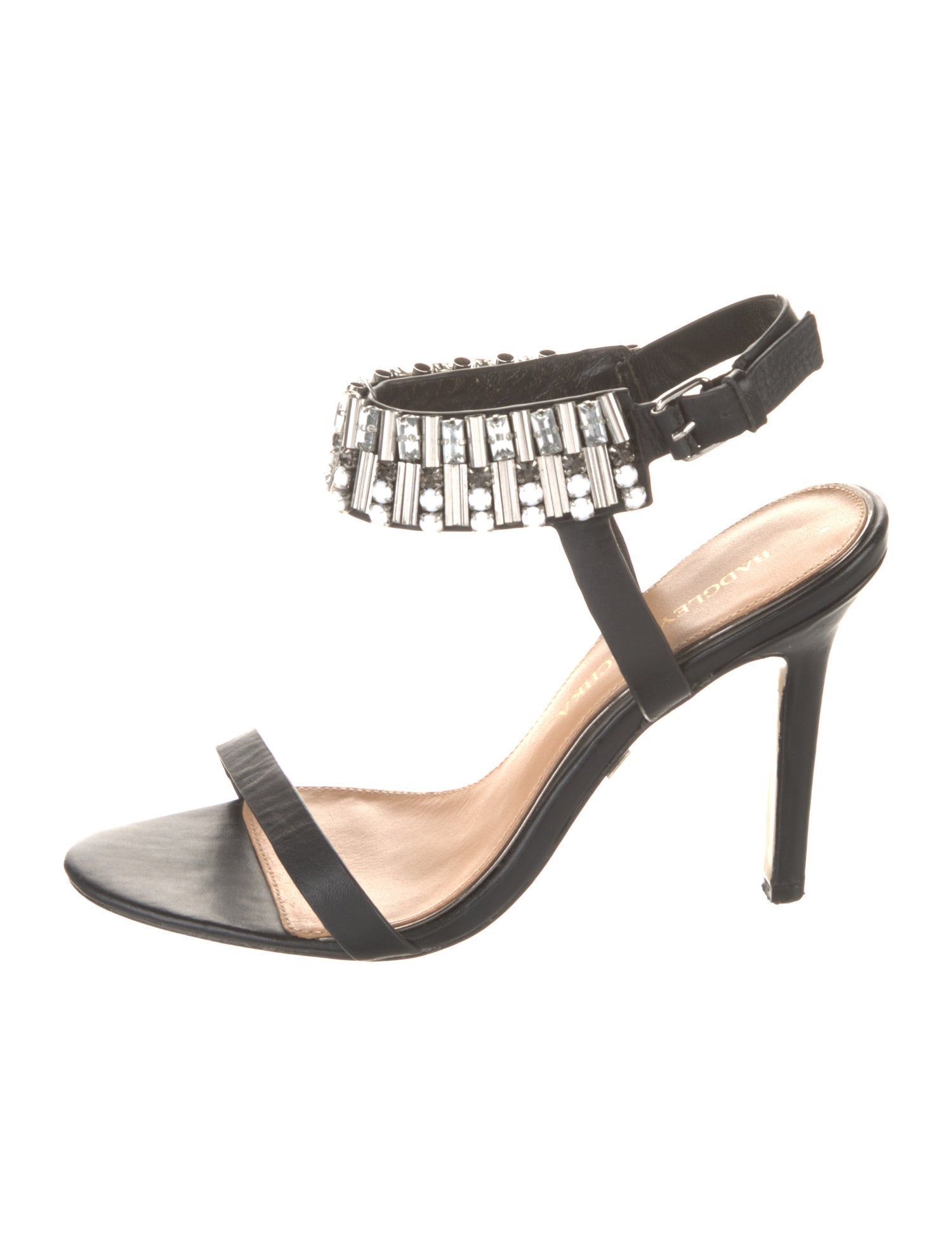 Badgley Mischka Leather Crystal Embellishments Sandals