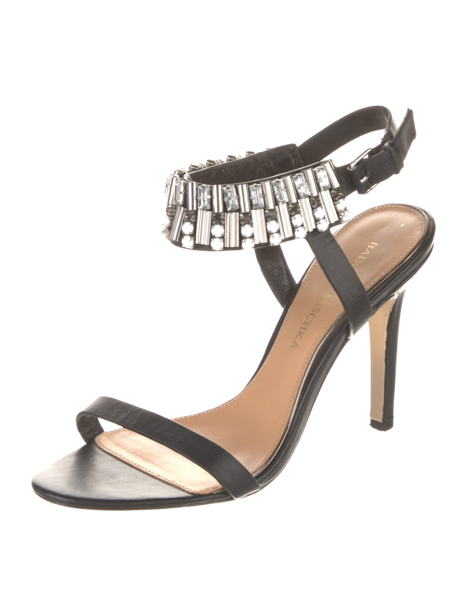 Badgley Mischka Leather Crystal Embellishments Sandals