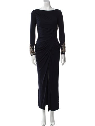 Badgley Mischka Bateau Neckline Long Dress