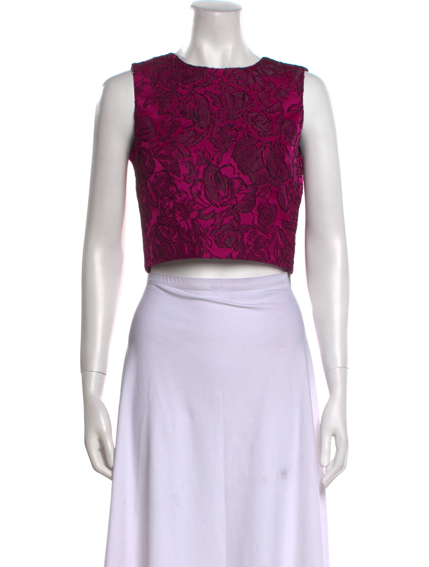 Badgley Mischka Lace Pattern Crew Neck Crop Top