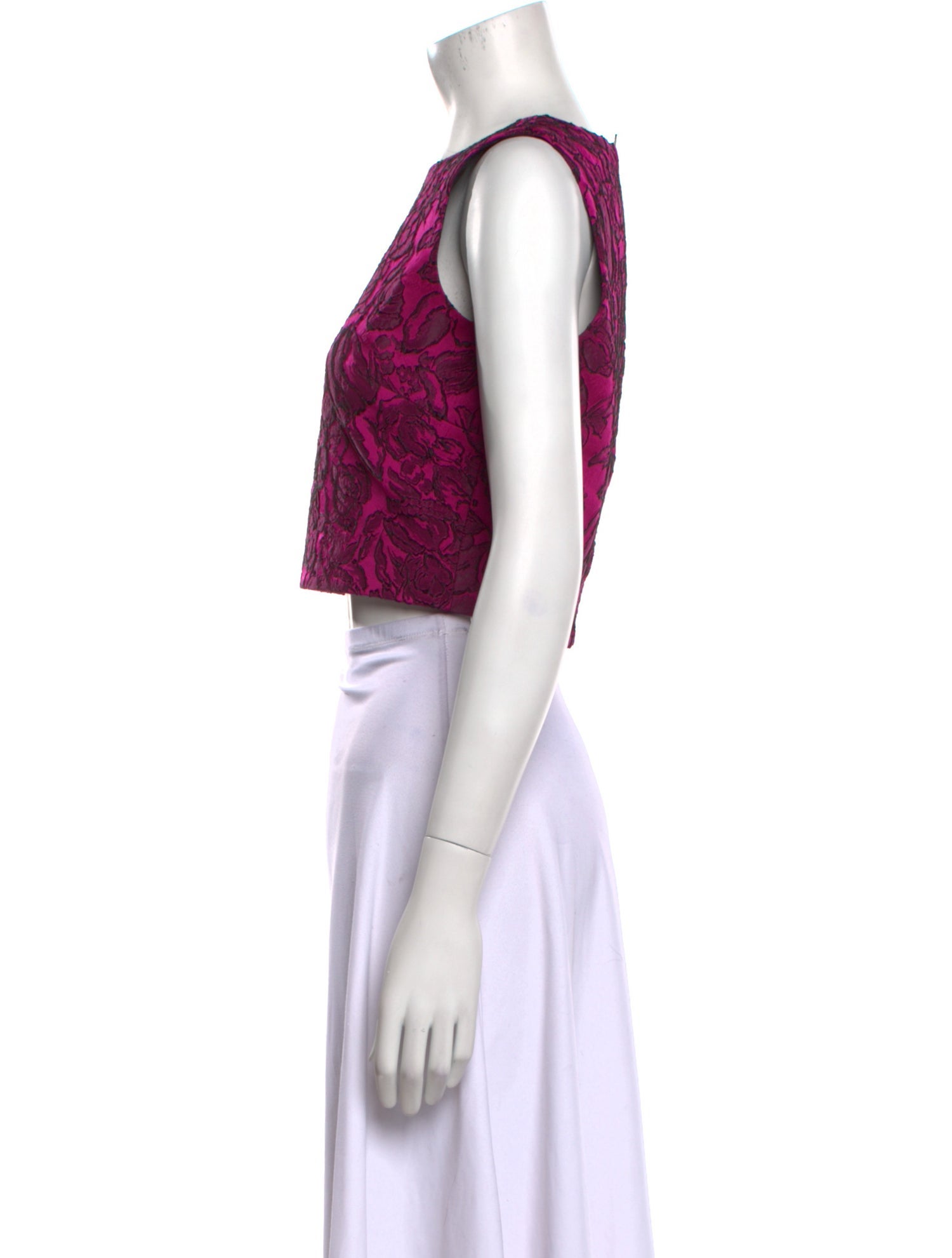 Badgley Mischka Lace Pattern Crew Neck Crop Top
