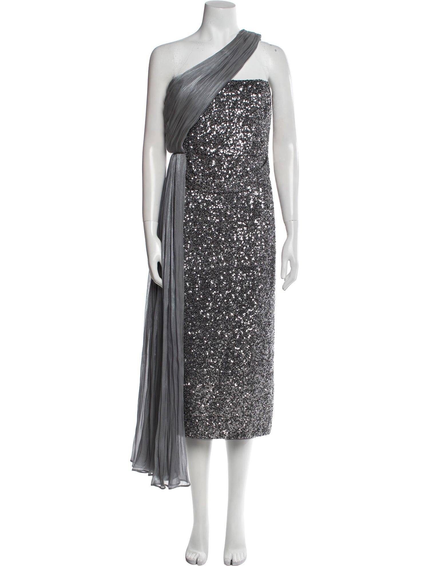 Badgley Mischka One-Shoulder Knee-Length Dress w/ Tags