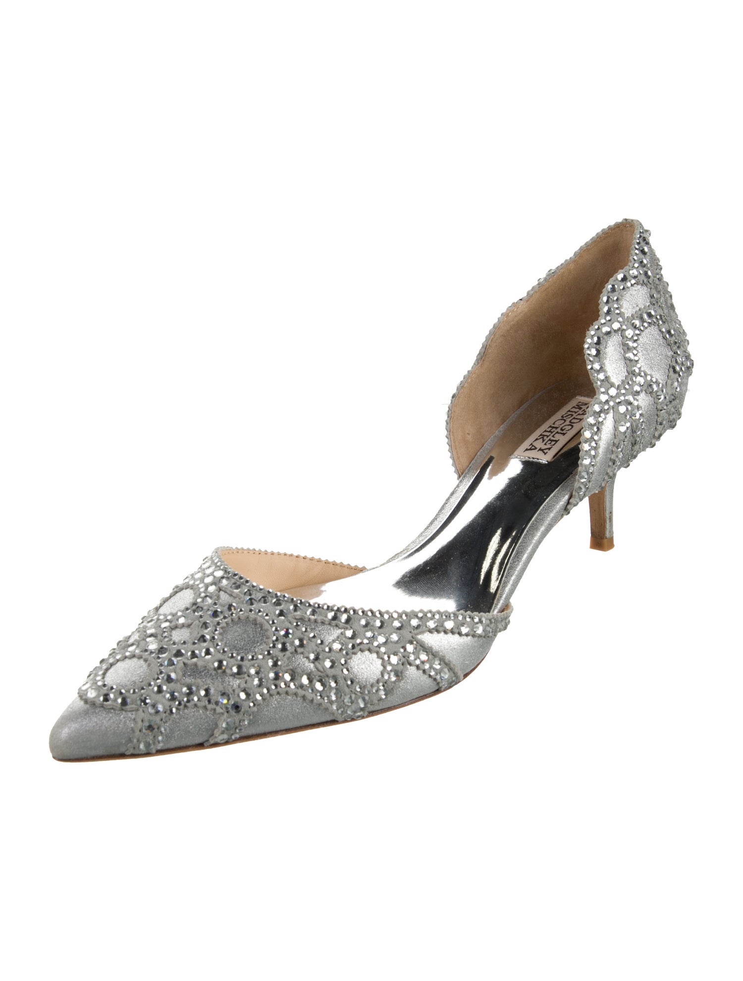 Badgley Mischka Satin Crystal Embellishments D'Orsay Pumps