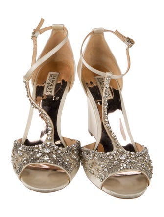 Badgley Mischka Satin Crystal Embellishments T-Strap Sandals