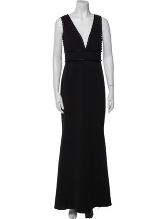 Badgley Mischka V-Neck Long Dress